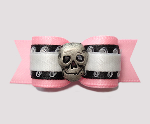 #2581 - 5/8" Dog Bow - Baby Punk, Soft Pink/Black, Skull