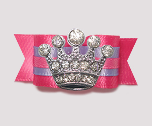 #2594- 5/8" Dog Bow- Barbie Princess, Hot Pink & Lavender, Crown