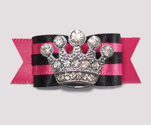 #2595 - 5/8" Dog Bow - Dramatic Hot Pink & Black, Crown