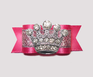 #2597 - 5/8" Dog Bow - Princess Perfect, Hot Pink/Silver, Crown