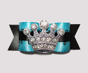 #2601- 5/8" Dog Bow- Bold & Gorgeous, Electric Blue/Black, Crown