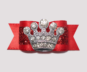 #2605- 5/8" Dog Bow - Gorgeous Glitter, Classic Red, Bling Crown