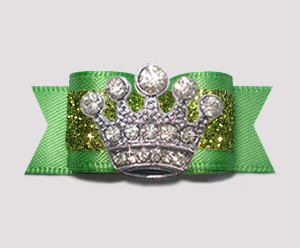 #2606- 5/8" Dog Bow- Gorgeous Glitter, Summer Green, Bling Crown