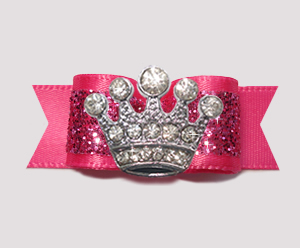 #2611 - 5/8" Dog Bow - Gorgeous Glitter, Hot Pink, Bling Crown