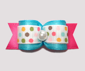 #2621 - 5/8" Dog Bow - Ice Cream Dots, Electric Blue/Hot Pink
