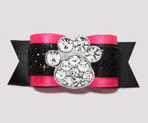 #2628 - 5/8" Dog Bow - Gorgeous Glitter, Hot Pink/Blk, Bling Paw
