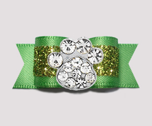 #2635 - 5/8" Dog Bow - Gorgeous Glitter, Summer Green, Bling Paw