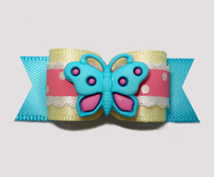 #2643 - 5/8" Dog Bow - Sweet Little Butterfly, Pink/Blue/Yellow