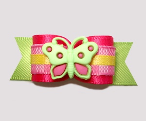 #2645 - 5/8" Dog Bow - Cheery, Bright Butterfly, Hot Pink/Green