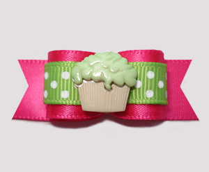 #2661 - 5/8" Dog Bow - Sweet Little Cupcake, Hot Pink/Green