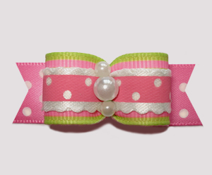 #2674 - 5/8" Dog Bow - Country Cottage Ruffle, Pink/Lime