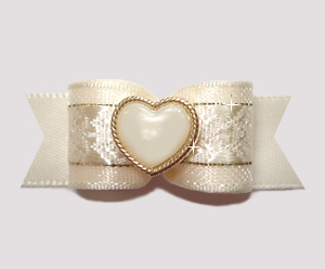 #2691 - 5/8" Dog Bow - Gorgeous Cream and Gold Heart