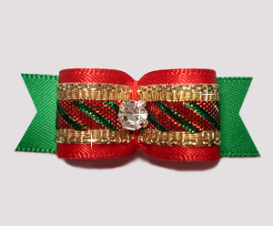 #2692 - 5/8" Dog Bow - Candy Cane Sparkle, Red/Gold/Green