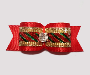 #2694 - 5/8" Dog Bow - Candy Cane Sparkle, Classic Red/Gold