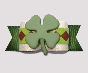 #2699 - 5/8" Dog Bow - St Patrick's Day Shamrock, Cream/Green