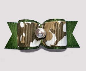 #2707 - 5/8" Dog Bow - Camouflage Print on Army Green, Silver