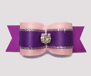 #2714- 5/8" Dog Bow- Pretty Pink/Purple with Sparkle, Rhinestone