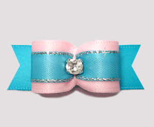 #2720- 5/8" Dog Bow- Pink/Electric Blue with Sparkle, Rhinestone