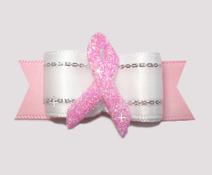 #2721 - 5/8" Dog Bow - Angelic White with Pink Ribbon