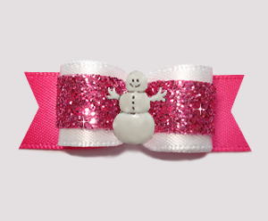 #2724 - 5/8" Dog Bow - Girly White & Pink Glitter, Snowman