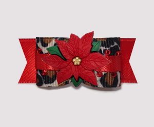 #2734 - 5/8" Dog Bow - Chic & Festive! Leopard/Red Poinsettia