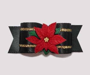 #2736- 5/8" Dog Bow- Gorgeous Black & Gold Satin, Red Poinsettia