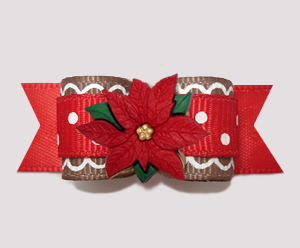#2740- 5/8" Dog Bow - Sweet Gingerbread Sprinkle, Red Poinsettia