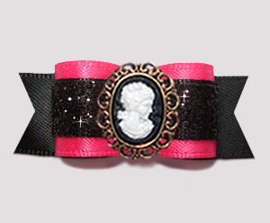 #2754 - 5/8" Dog Bow - Stunning Hot Pink/Black Glitter, Cameo