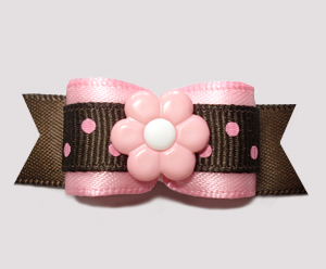 #2769 - 5/8" Dog Bow - Chocolate/Strawberry Sprinkle, Pink Daisy