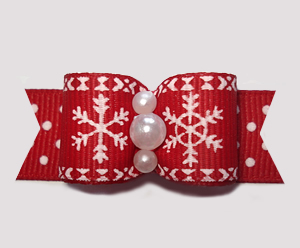 #2784 - 5/8" Dog Bow - Let It Snow! Red/White Snowflakes/Dots