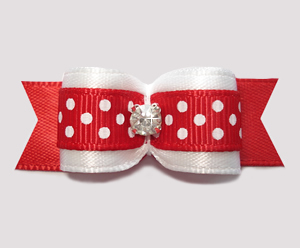 #2785 - 5/8" Dog Bow - Classic Red & White Dots with Rhinestone