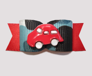 #2786 - 5/8" Dog Bow - Blue/Black Camo with Red Car, Vroom!