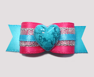 #2788 - 5/8" Dog Bow - Hot Pink/Electric Blue Glam, Marble Heart