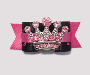 #2790 - 5/8" Dog Bow - Dramatic Hot Pink/Black, Pink Crown
