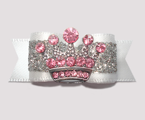 #2793 - 5/8" Dog Bow - Angelic White/Silver Glitter, Pink Crown
