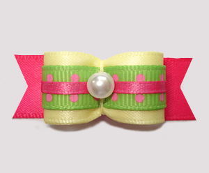 #2797 - 5/8" Dog Bow - Summer Fun, Yellow/Pink/Green, Dots