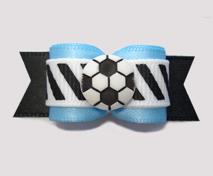 #2802 - 5/8" Dog Bow - Soccer, Blue/Black/White, Stripes