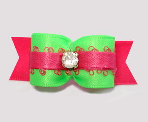 #2803 - 5/8" Dog Bow - Beautiful Brights, Neon Green/Hot Pink