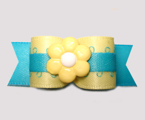 #2808 - 5/8" Dog Bow - Sunny Yellow/Electric Blue, Yellow Flower