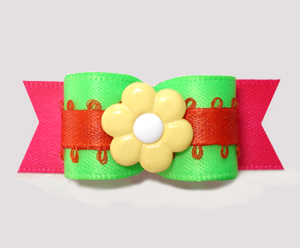 #2809 - 5/8" Dog Bow - Neon Green/Orange/Hot Pink, Yellow Flower