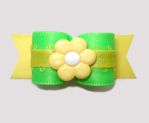 #2813 - 5/8" Dog Bow - Neon Green/Sunny Yellow, Yellow Flower