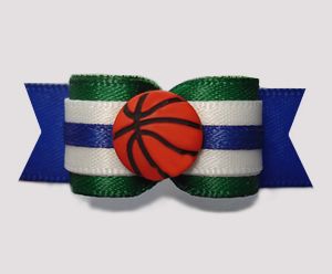 #2817 - 5/8" Dog Bow - Play Ball! Basketball, Green/Blue