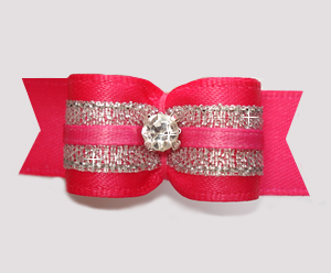 #2821 - 5/8" Dog Bow - Gorgeous Hot Pink/Silver, Rhinestone