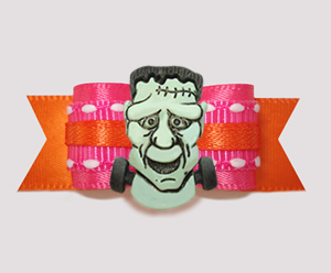 #2827 - 5/8" Dog Bow - Fabulous Frankenstein, Hot Pink/Orange