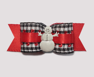 #2839 - 5/8" Dog Bow - Classic B/W Gingham on Red, Snowman
