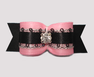 #2849 - 5/8" Dog Bow - Gorgeous Pink/Silver/Black, Rhinestone
