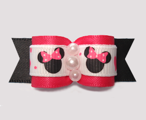 #2851 - 5/8" Dog Bow - Minnie Mouse Cutie, Hot Pink/Black