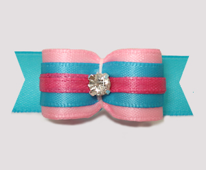 #2853 - 5/8" Dog Bow - Sweet Cotton Candy Pink/Blue w/Rhinestone