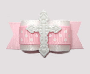 #2854 - 5/8" Dog Bow - Angelic White/Soft Pink with Cross
