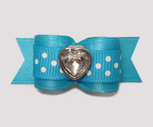 #2856 - 5/8" Dog Bow - Sweet Dots, Electric Blue, Bling Heart